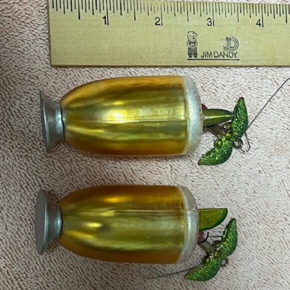 Two Christmas Hand Blown Glass Tropical Cocktail Themed Holiday Ornaments 4" - Picture 9 of 13